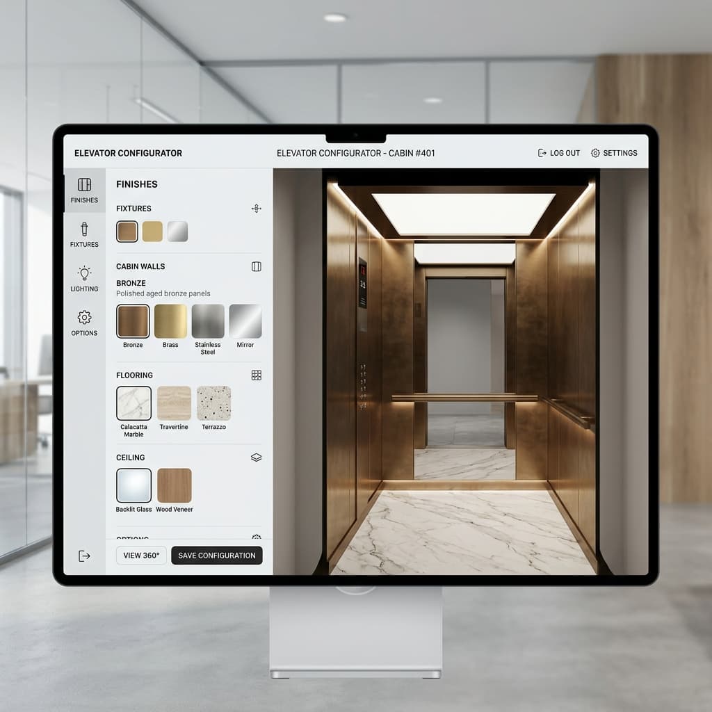 Interactive 3D Elevator Cabin Configurator Interactive 3D Elevator Cabin Customization Configurator Mockup by Shivshakti India